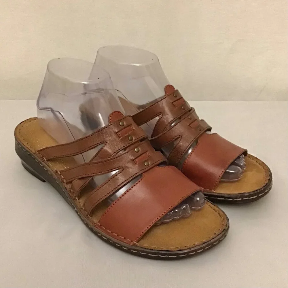 Naturalizer 9.5 Leather Sandals Strappy Slides Women’s Comfort Shoes Two Tone